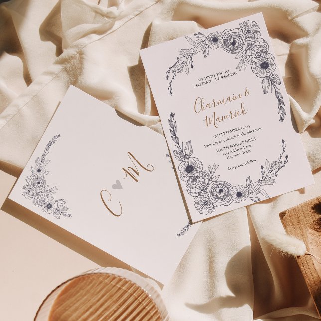 Einfache Schwarz-Weiß-Bläschen-Monogramm-Hochzeit Einladung (Von Creator hochgeladen)