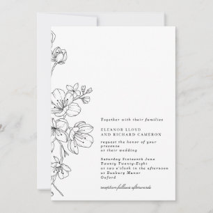 Einfache Schwarz-Weiß-Blossom Blumenzehen Einladung