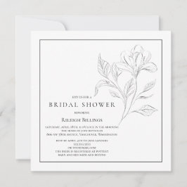 Einfache Schwarz-Weiß-Brautparty-Blumen Einladung