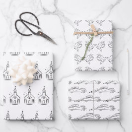 Einfache Schwarz/Weiß-Bridal/Polterabend Geschenkpapier Set