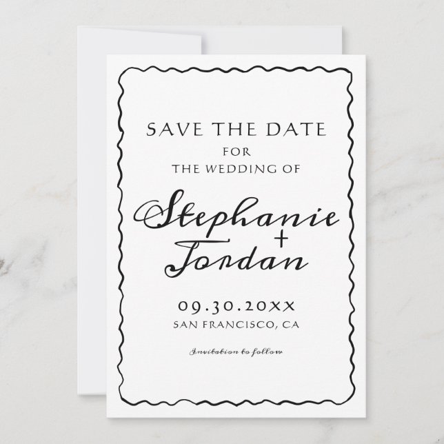 Einfache Schwarz-Weiß-Brille-Hochzeit Save The Date (Vorderseite)