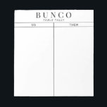 Einfache Schwarz-Weiß-Bunco-Tal Notizblock<br><div class="desc">Schmeiß ein Blatt auf jeden Tisch für die Person,  die die Partitur behalten hat,  und schlüpfe dein Bunco Spiel mit diesen,  die bereit sind zu gehen und leicht zu benutzen,  reißen von Tally-Boards.</div>
