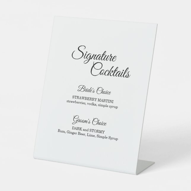 Einfache Schwarz-Weiß-Cocktailkarte Sockelschild (Vorderseite)