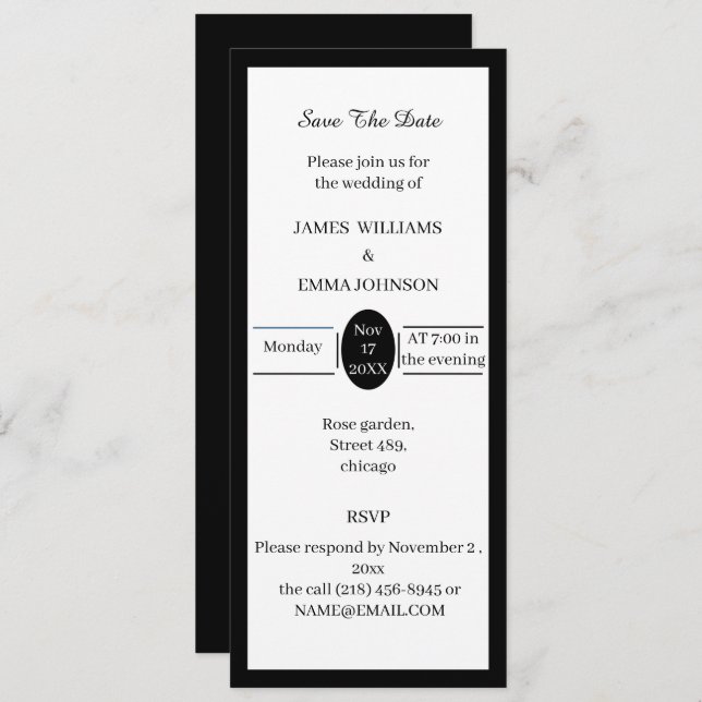 Einfache Schwarz-Weiß-Einstellung Save the Date Einladung (Vorne/Hinten)