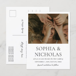 Einfache Schwarz-Weiß-Foto-Hochzeit speichern Sie  Ankündigungspostkarte