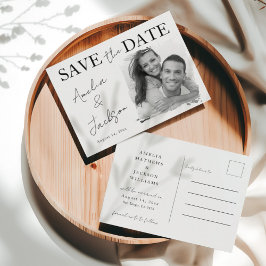 Einfache Schwarz-Weiß-Foto-Save-the-Date-Karte Ankündigungspostkarte