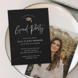 Einfache Schwarz-Weiß-Fotografie Abschlussfeier Einladung