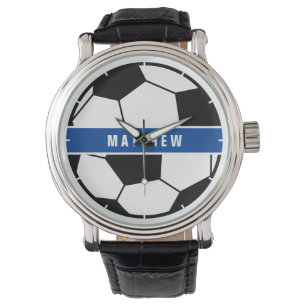 Einfache Schwarz-Weiß-Fußball-Monogramm Armbanduhr