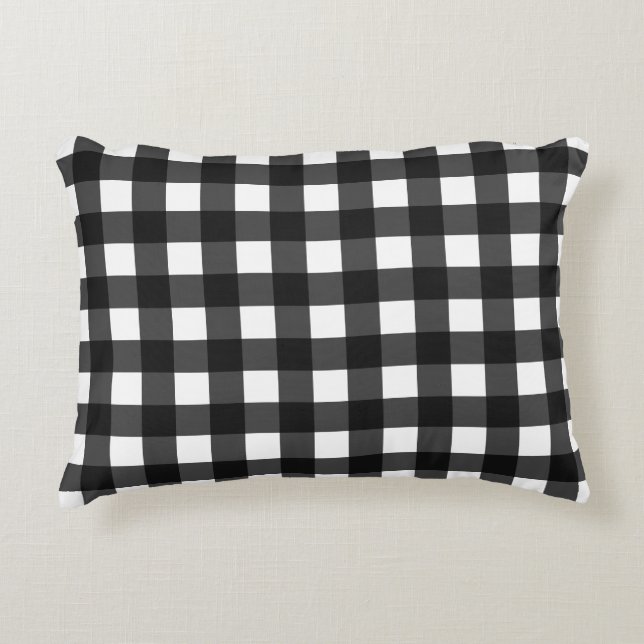 Einfache Schwarz-Weiß-Gingham Dekokissen (Vorderseite)