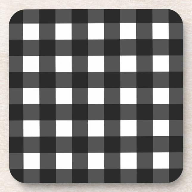 Einfache Schwarz-Weiß-Gingham Getränkeuntersetzer (Vorderseite)