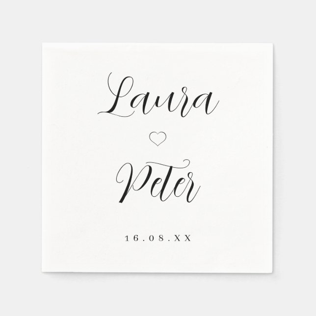 Einfache Schwarz-Weiß-Heart-Hochzeit Serviette (Vorderseite)
