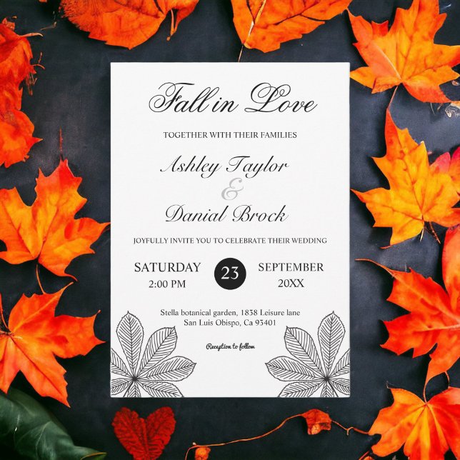 Einfache Schwarz-Weiß-Herbst-Hochzeit in der Liebe Einladung (Von Creator hochgeladen)