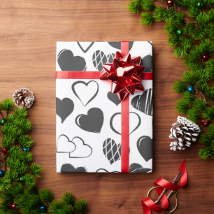 Einfache Schwarz-Weiß-Herz-Muster Weihnachten Geschenkpapier