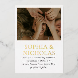 Einfache Schwarz-Weiß-Hochzeit des modernen Fotos Folieneinladung