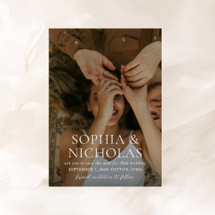 Einfache Schwarz-Weiß-Hochzeit des modernen Fotos Save The Date