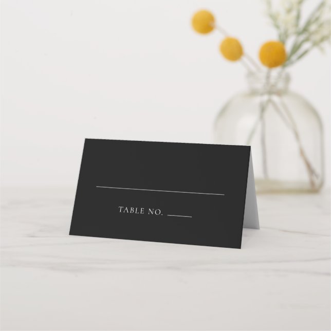 Einfache Schwarz-Weiß-Hochzeit geklappt Platzkarte (Vorderseite)