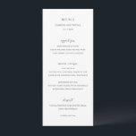 Einfache Schwarz-Weiß-Hochzeit Menükarte<br><div class="desc">Modernes Hochzeitsmenü mit einem einfachen Design mit klassischen Serifen und eleganten Script-Schriftart.</div>