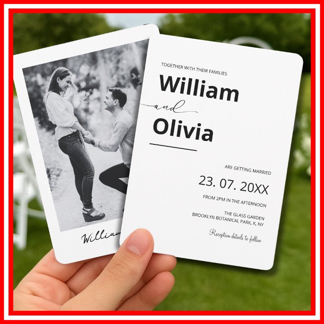 Einfache Schwarz-Weiß-Hochzeit Minimalistischer FO Einladung (Von Creator hochgeladen)