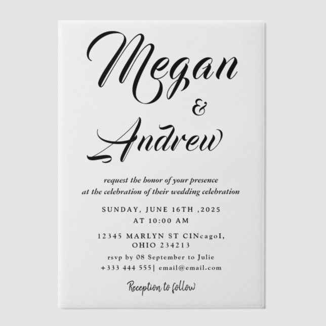 Einfache Schwarz-Weiß-Hochzeit Overlay-Vellum-Einl (Vorderseite)