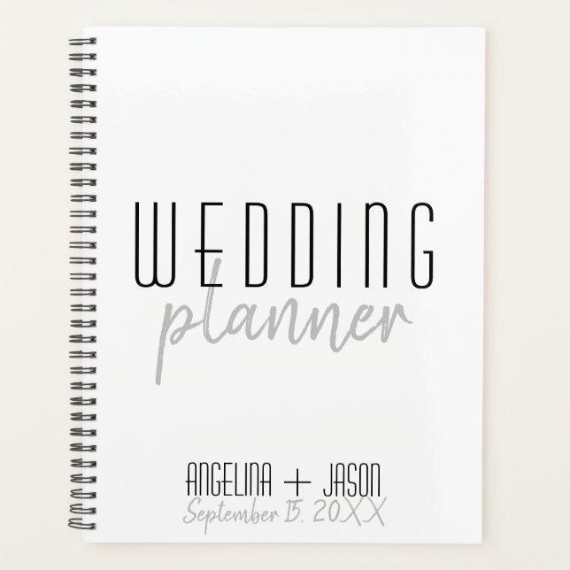 Einfache Schwarz-Weiß-Hochzeit Planer (Vorderseite)