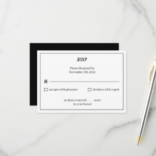 Einfache Schwarz-Weiß-Hochzeit RSVP Karte