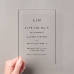 Einfache Schwarz-Weiß-Hochzeit speichern Sie das D Acryleinladungen<br><div class="desc">Einfach Save the Date mit modernem und dennoch elegantem Design,  mit Ihrem zweistelligen Monogramm oben und Ihren Hochzeitsdetails,  umgeben von einer dünnen Grenze. Ein elegantes und stilvolles Design,  das sich ideal für ein minimalistisches Paar eignet.</div>