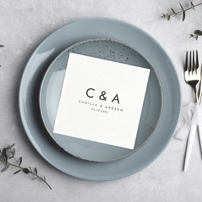 Einfache Schwarz-Weiß-Hochzeitsmonogramm Serviette (Simple Modern Black and White Wedding Monogram Cocktail Hour Party Napkins.)