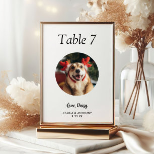 Einfache Schwarz-Weiß-Hunde-Foto-Hochzeit  Tischnummer