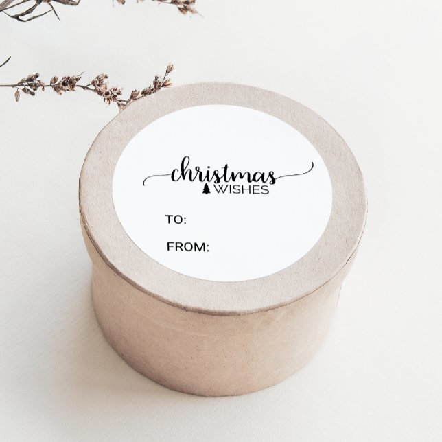 Einfache Schwarz-Weiß-Kalligrafie Weihnachtsname Runder Aufkleber (Von Creator hochgeladen)