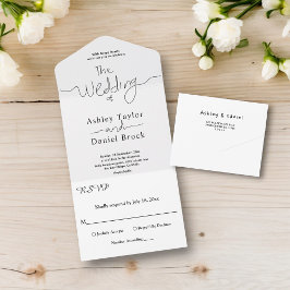 Einfache Schwarz-Weiß-Kalligraphie Elegante Hochze All In One Einladung