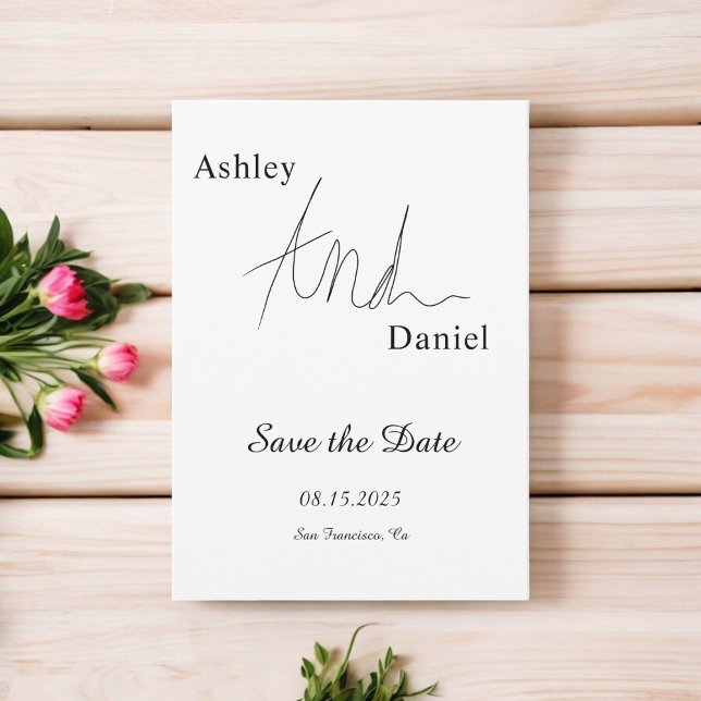 Einfache Schwarz-Weiß-Kalligraphie Elegante Hochze Save The Date (Von Creator hochgeladen)