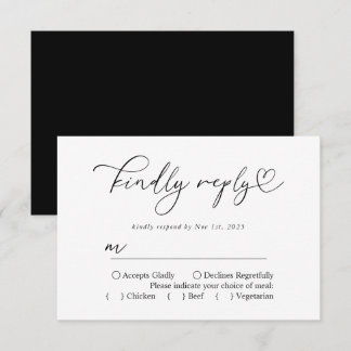 Einfache Schwarz-Weiß-Kalligraphie RSVP Karte