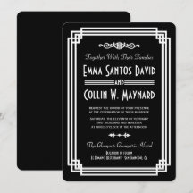Einfache Schwarz-Weiß-Kunst-Déco Hochzeit Einladun