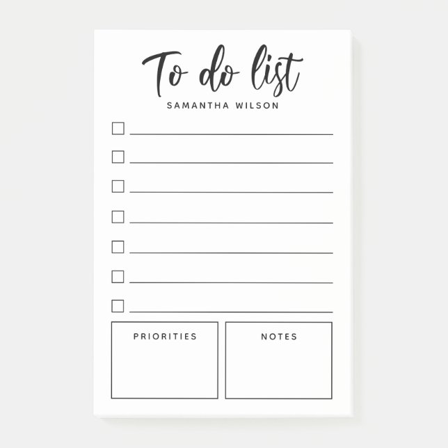 Einfache Schwarz-Weiß-Liste Post-it Klebezettel (Vorderseite)