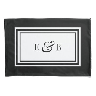 Einfache Schwarz-Weiß-Luxus Monogram-Initialen Kissenbezug