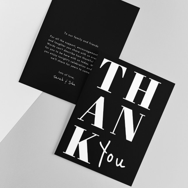 Einfache Schwarz-Weiß-Minimalistische fette Hochze Dankeskarte (Front / Back)