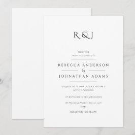 Einfache Schwarz-Weiß-Mit Monogramm Hochzeit Einladung