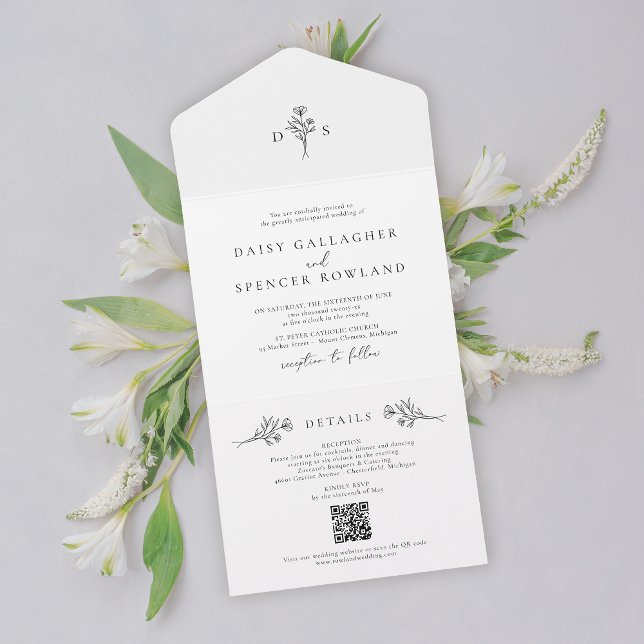 Einfache Schwarz/Weiß mit QR UAWG Wedding All In One Einladung (Von Creator hochgeladen)