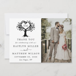 Einfache Schwarz-Weiß-Monogram-Herz-Hochzeit Dankeskarte