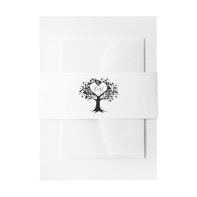 Einfache Schwarz-Weiß-Monogram-Herz-Hochzeit Einladungsbanderole (Vorderseite Beispiel)