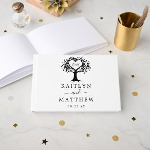 Einfache Schwarz-Weiß-Monogram-Herz-Hochzeit Gästebuch