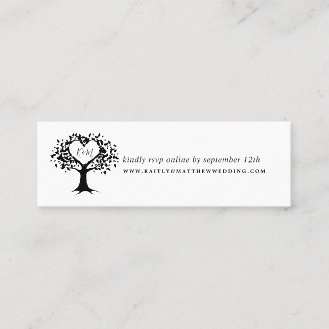 Einfache Schwarz-Weiß-Monogram-Herz-Hochzeit Mini Visitenkarte (Vorderseite)