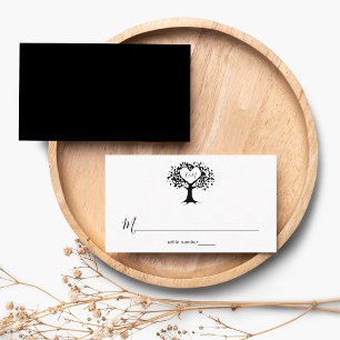 Einfache Schwarz-Weiß-Monogram-Herz-Hochzeit Platzkarte