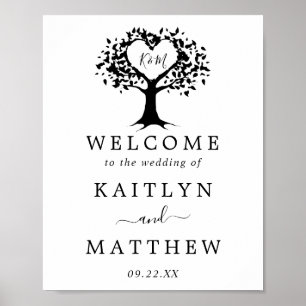 Einfache Schwarz-Weiß-Monogram-Herz-Hochzeit Poster