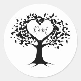 Einfache Schwarz-Weiß-Monogram-Herz-Hochzeit Runder Aufkleber