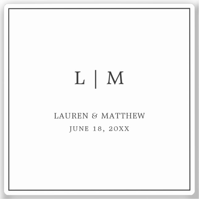 Einfache Schwarz-Weiß-Monogramm-Elegante Hochzeit Aufkleber (Vorderseite)