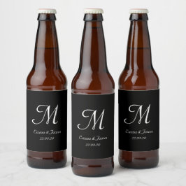 Einfache Schwarz-Weiß-Monogramm-Hochzeit Bierflaschenetikett
