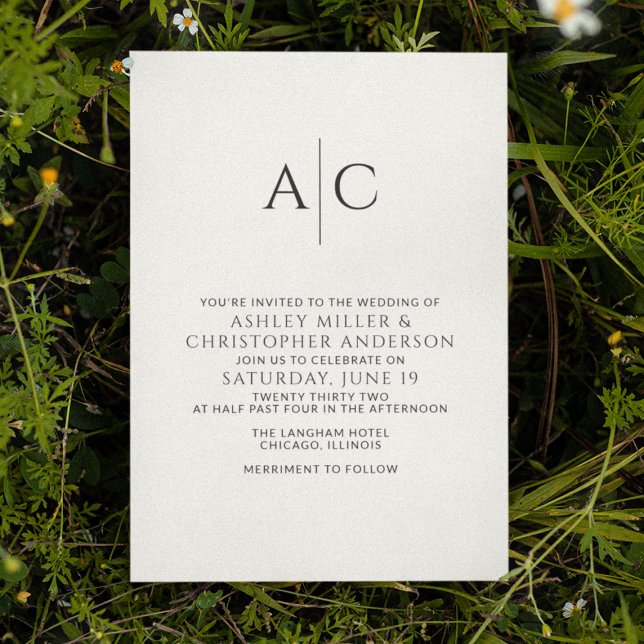 Einfache Schwarz-Weiß-Monogramm-Hochzeit Einladung (Von Creator hochgeladen)