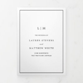 Einfache Schwarz-Weiß-Monogramm in einer Hochzeit Dreifach Gefaltete Einladung