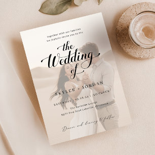 Einfache Schwarz/Weiß Overlay 2 Foto Hochzeit Einladung
